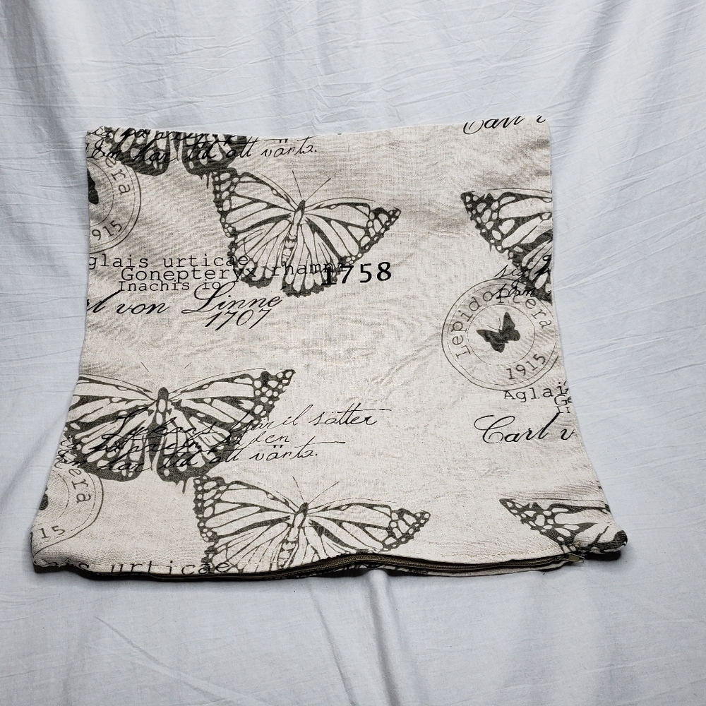 Black Butterfly Zippered Pillow Cover 16" Square